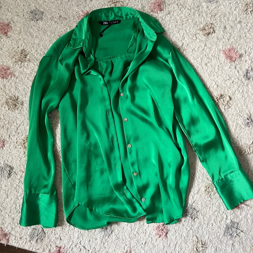 Zara Green oversized Satin Top
